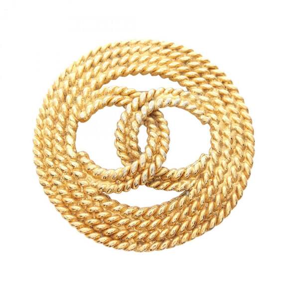 CHANEL Gold Logo Brooch